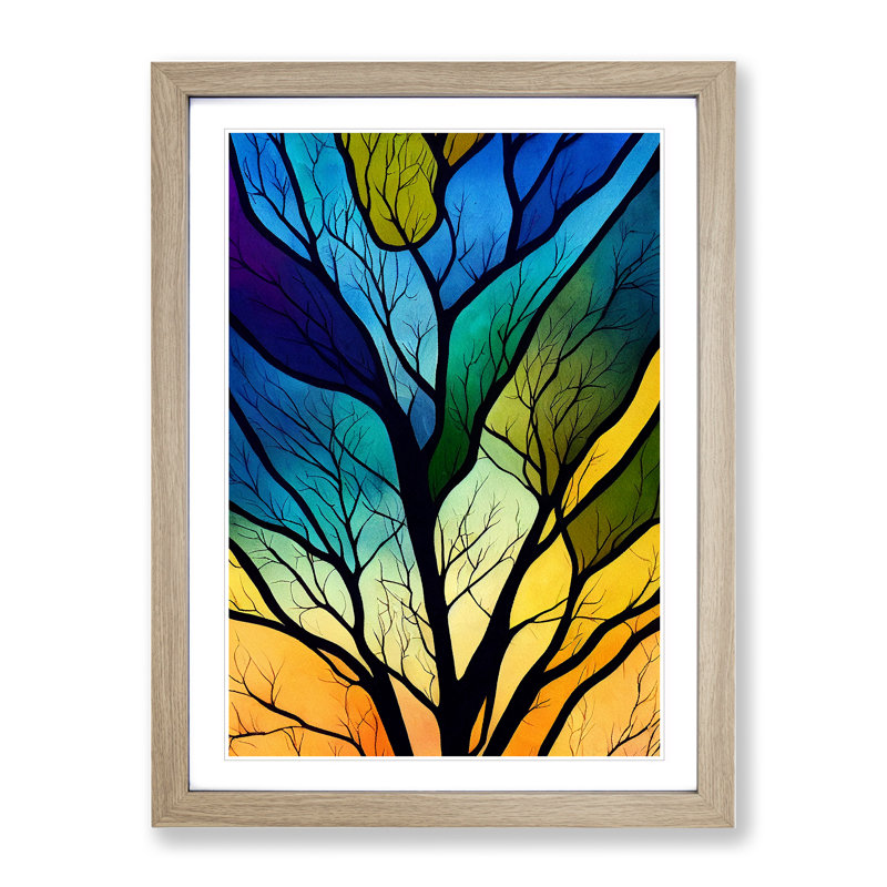 Abstract Tree In Colour No.7 - Single Picture Frame Print, 46cm H x 34cm W x 2cm D, Oak Framed