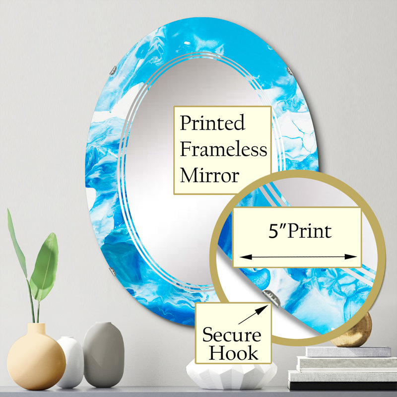 Turquoise luxueux abstrait Art fluide II - miroir mural moderne, 30 po x 20 po
