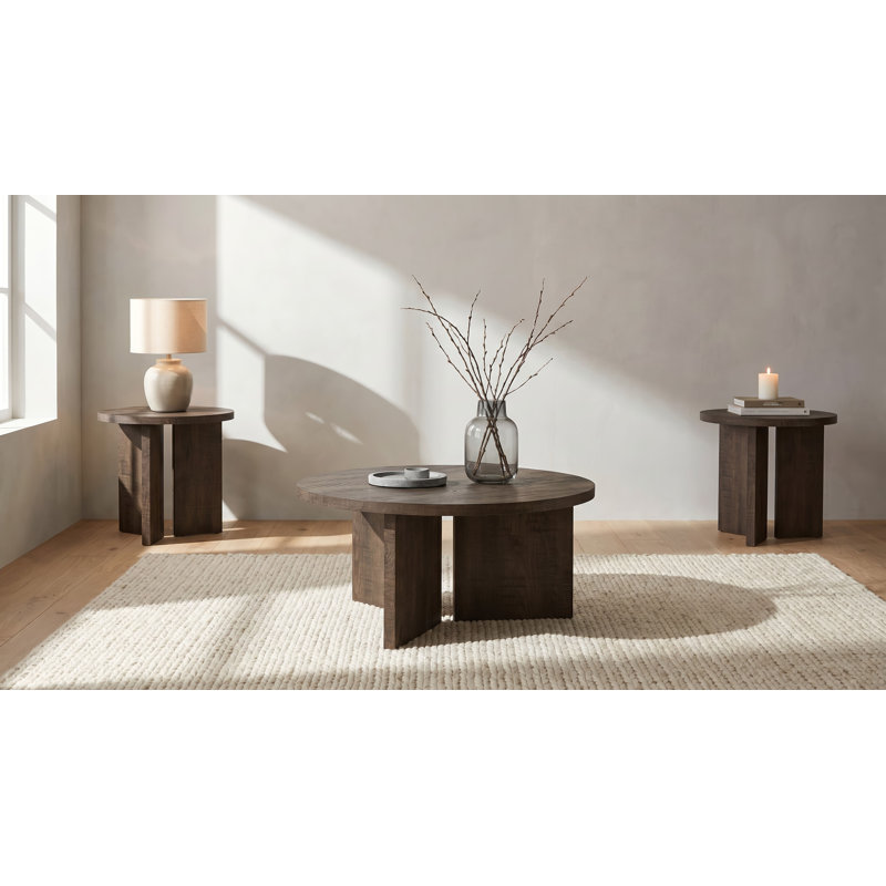 Ensemble de table basse et de table ronde 3 pièces Harout, Mangue rustique foncé, 3 pièces: 2 tables de bout, table basse