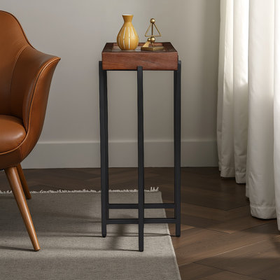 Framed Stone Top Accent Table With Metal Base