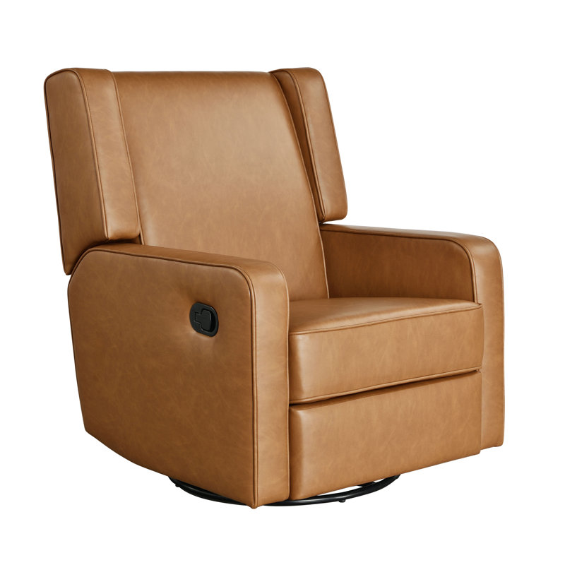Mandie 37.4" Wide Swivel Rocking Manual Recliner in Faux Leather, Caramel