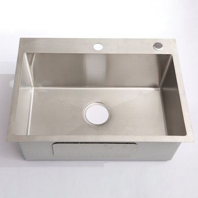 24In Silver Brushed Sink With Strong Support And Stainless Steel Faucet 12 Gauge Thick Edged - Drain