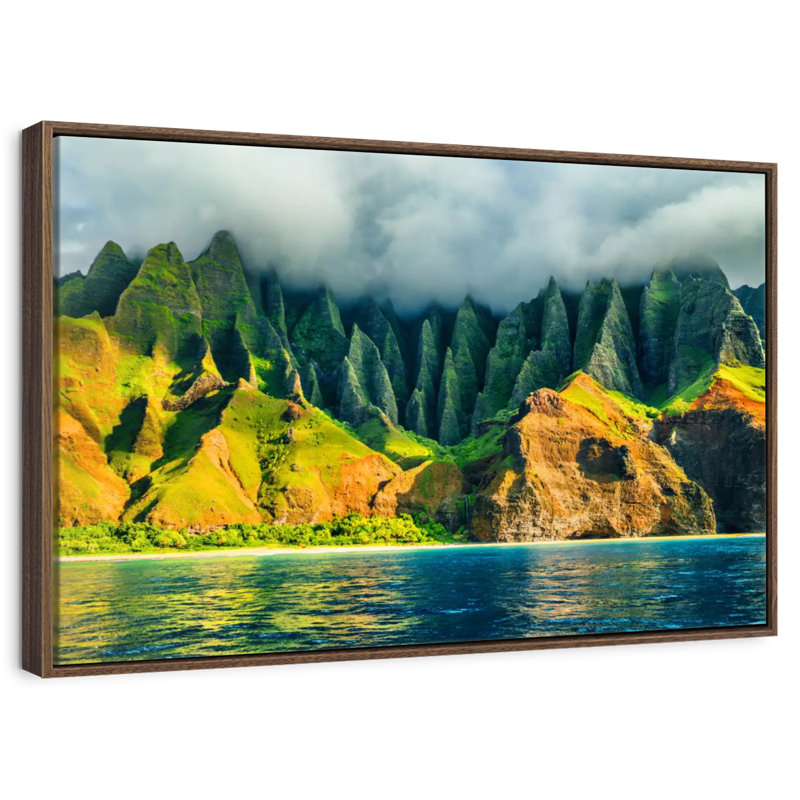 Côte de Na Pali, Cadre flottant noyer, 40 po x 27 po