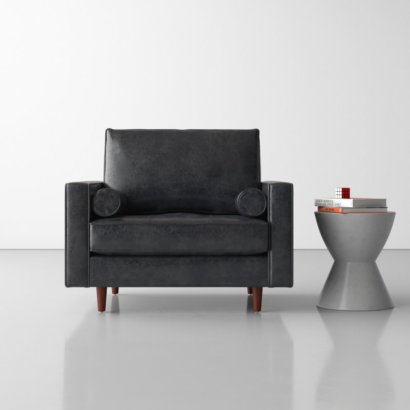 Geo Genuine Leather Armchair, Vintage Black Genuine Leather