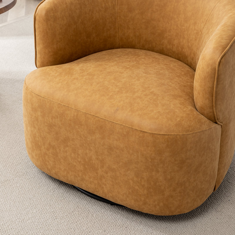 Fauteuil demi-tonneau pivotant de 32 po Tybias, Similicuir jaune