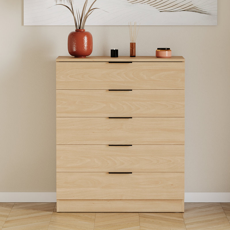 Tanishi 5 Drawer Chest Of Drawers Modern Storage Solution For Bedroom Nursery Home Office Living Room, Pine