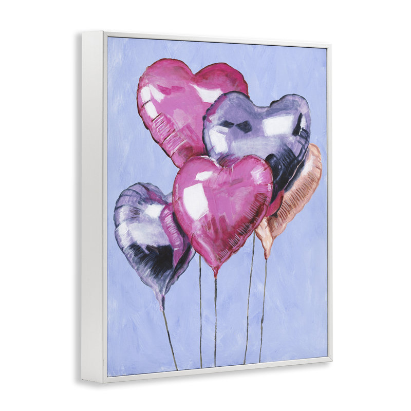 «Heart Ballons Celebration», estampe numérique, conception de Michael Willett, Giclée encadrée blanc bord de mer