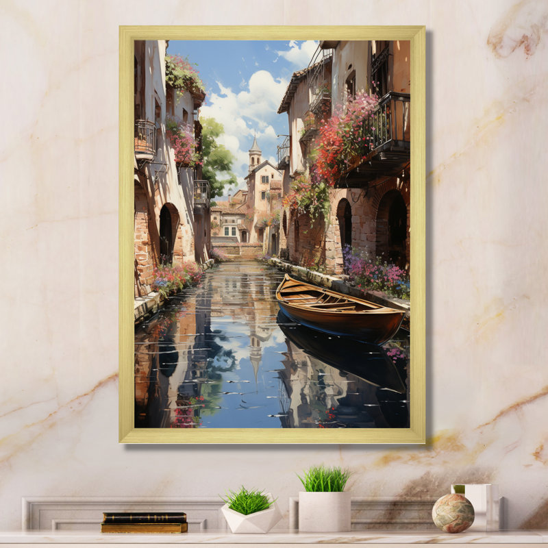 Reproduction d'art sur toile, "Canaux dramatiques hauts II - Beige Canal", H 32 po x l 24 po x P 1 po, Encadrement doré