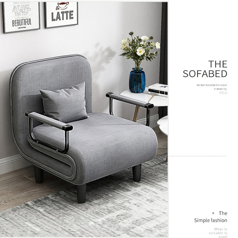 Fauteuil convertible gris en éponge, structure en métal stable, tissu confortable et respirant, structure robuste
