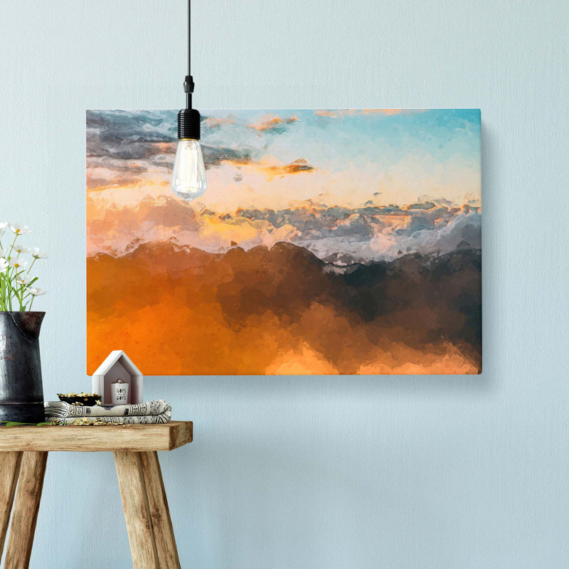 Orange Clouds Above The Mountains In Abstract - Wrapped Canvas Painting, 60cm H x 91cm W x 3cm D