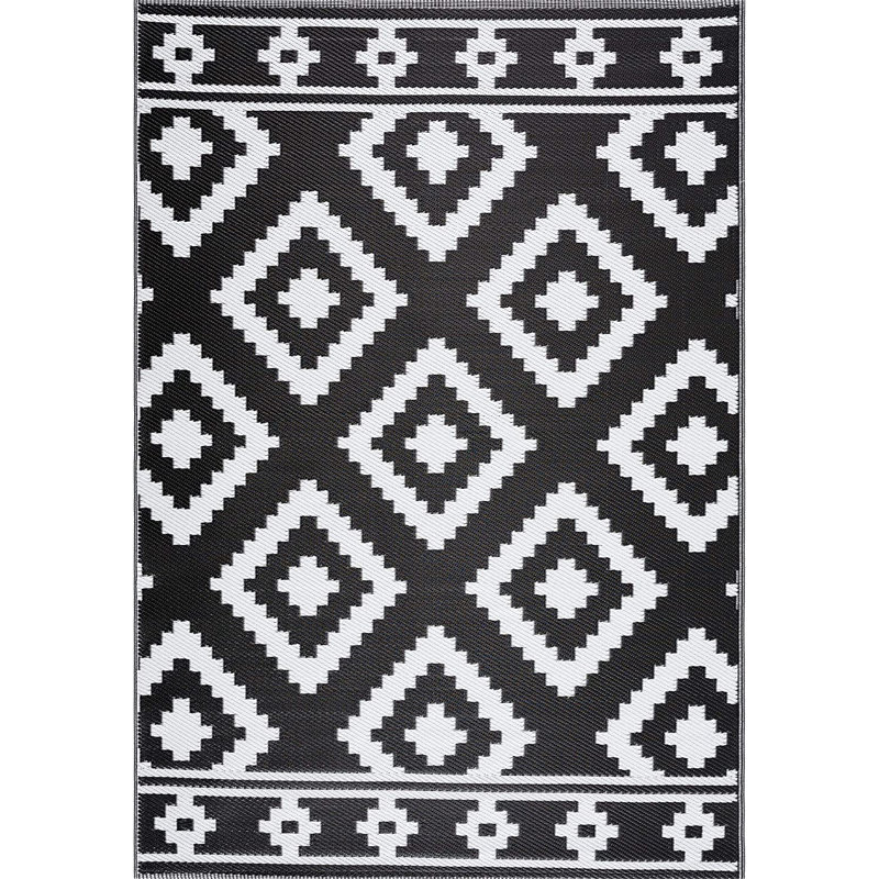 Tapis intérieur / extérieur noir / blanc tissé à la machine Hulmeville Southwestern, Rectangle 6 pi x 9 pi
