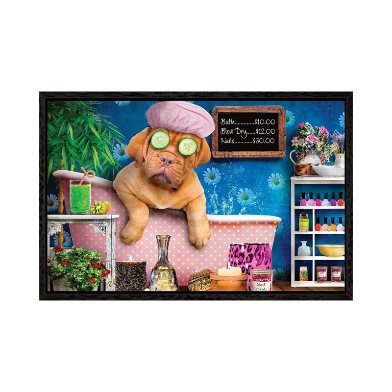 Doggie Day Spa by Karen Burke - Print on Canvas, Black Framed, 101.6 cm H x 66.04 cm W