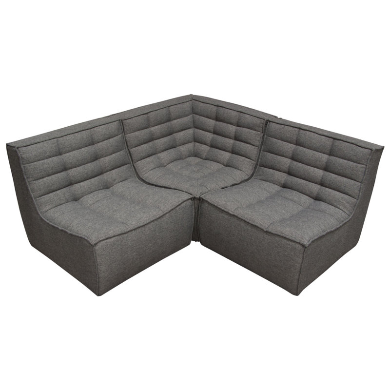 Canapé modulaire de coin modulaire 3 pièces Ema, H 31 po x l 71 po x P 71 po, Mélange de polyester gris
