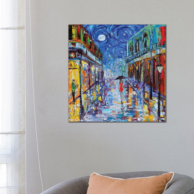New Orleans French Quarter Moon 1 Piece Wrapped Canvas Painting