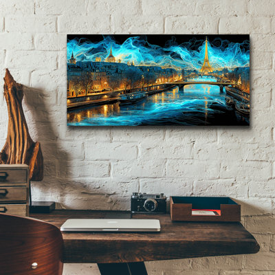 Art mural épique «Waves of Light Over Paris» par Ann Klee, 24 po x 12 po
