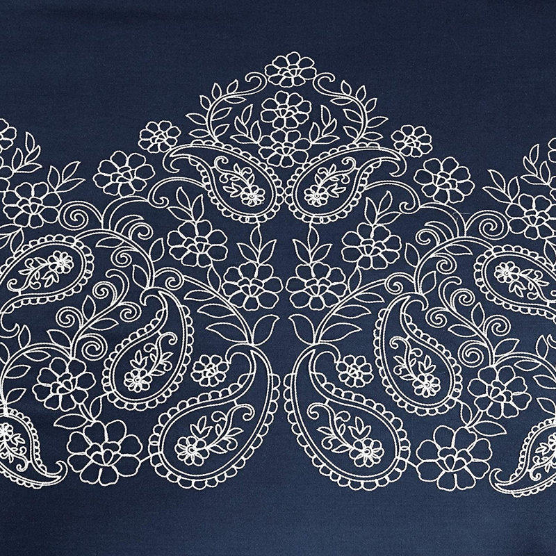 7 Piece Paisley Embroidered  Comforter Set, Navy, King Comforter + 2 King Shams