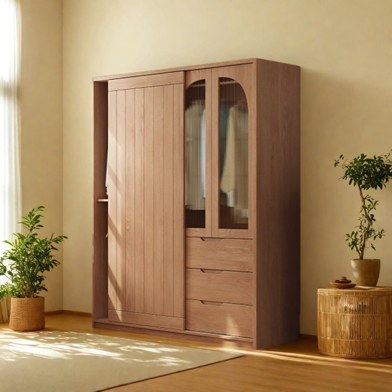 Retro Simple Push Pull Wardrobe, 78.74" H x 62.99" W x 23.62" D