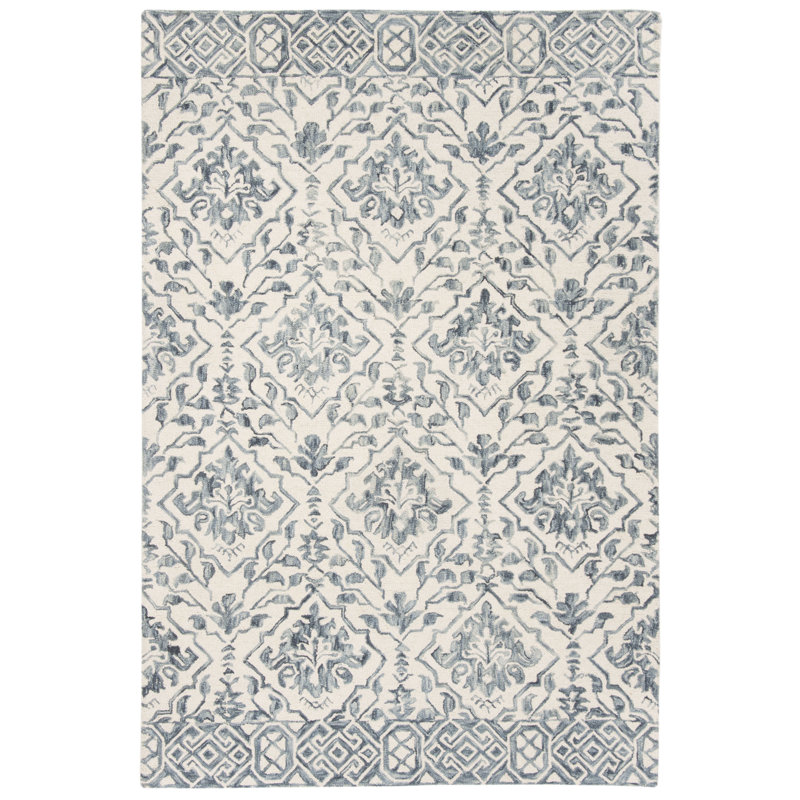 Tapis floral en laine touffeté à la main Pimentel, Rectangle 6 pi x 9 pi