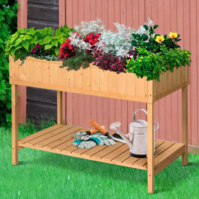 43.25X18x30in Wooden Raised Planter Bed With Shelf - Cultivate A Serene Garden Gardening 8 Pockets And Create Haven