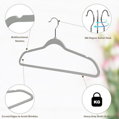 Quality Slim Plastic Hangers for Clothes - 16.5" Grey Hangers with Swivel Hook,Notches 200pack
