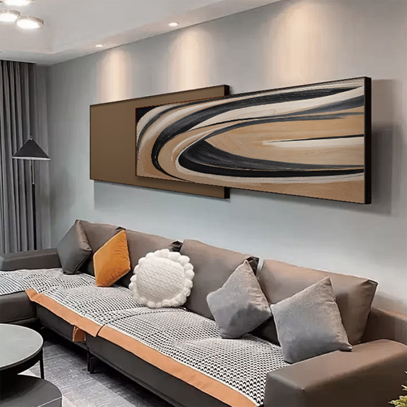 Ensemble d'art mural Mid-Century moderne sur toile abstraite encadrée, 2 pièces d'impressions rectangulaires superposées pour le salon