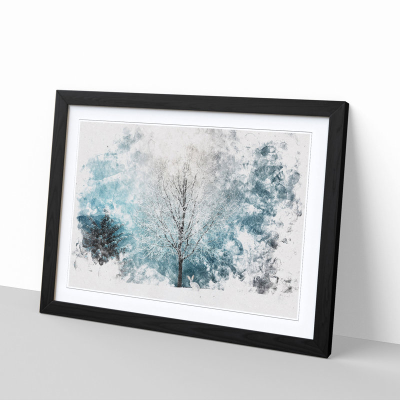 Hare in a Winter Forest - Picture Frame Painting Print, Black Framed, 40cm H x 60cm W x 2cm D