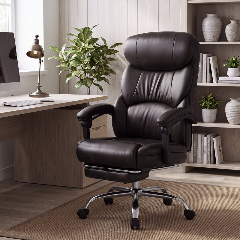 Fauteuil de bureau ergonomique avec massage et chaleur, repose-pieds réglable, chaise de bureau en cuir polyuréthane à haut dossier
