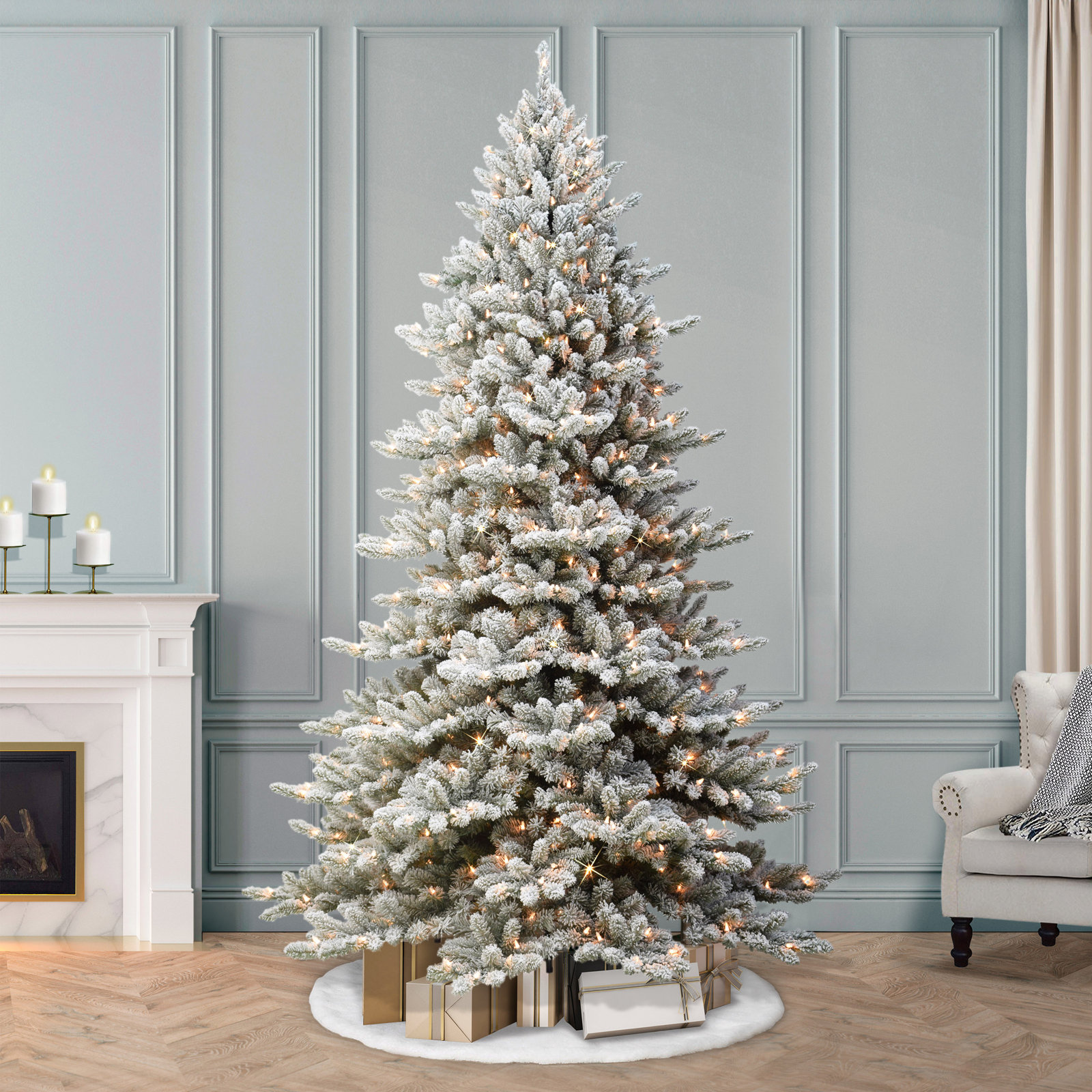 Frosted Pre-Lit Fir Christmas Tree, 9' H