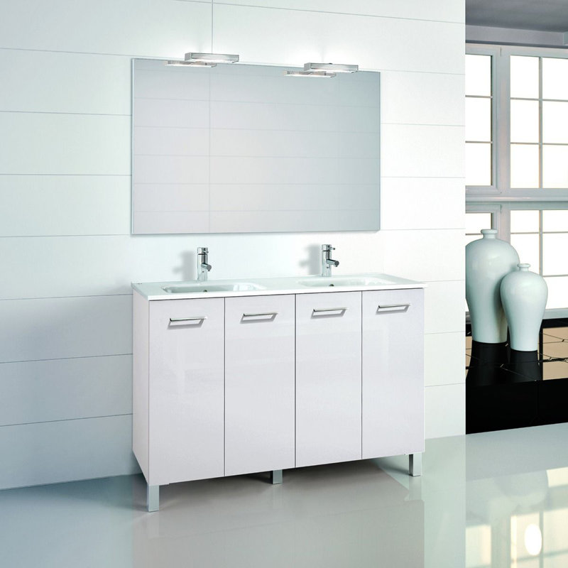 Logic 47.3'' Double Bathroom Vanity with Ceramic Top, Glossy White