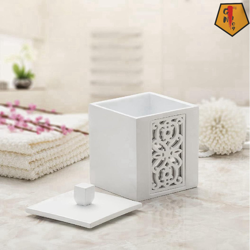 Miroir Janette, porte-coton-tige blanc avec couvercle