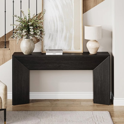 Console très longue de 63 pouces de style campagne moderne, table d'entrée en bois noir pour le couloir et le salon, facile à assembler