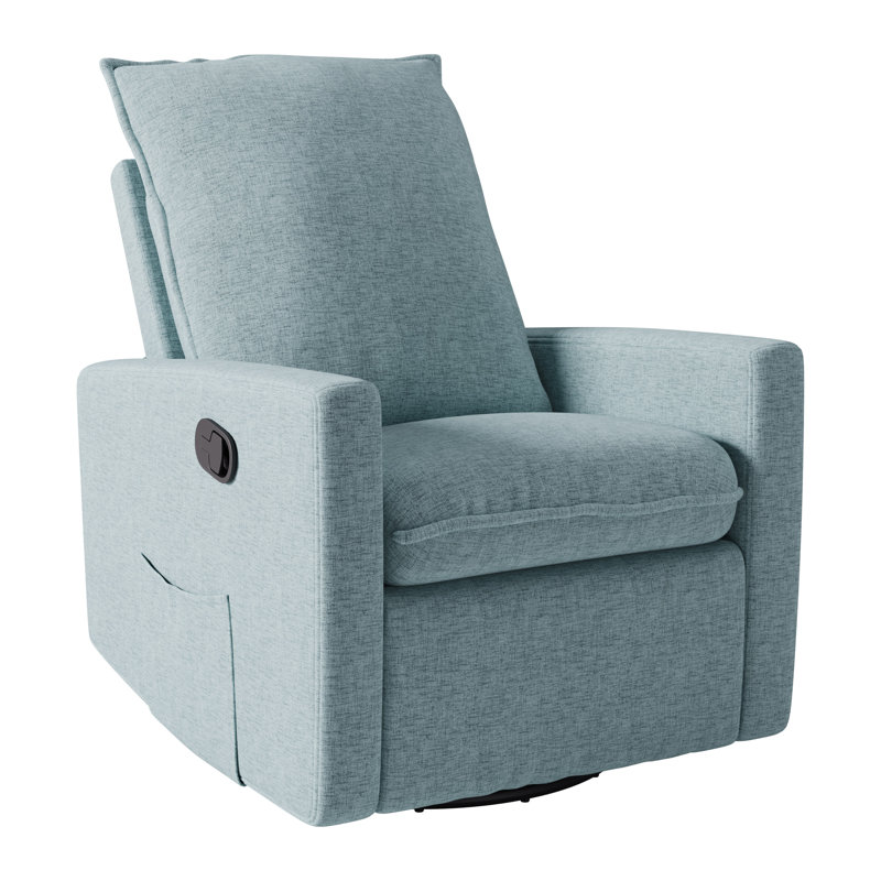 Bejtulla Upholstered Swivel Rocker Manual Glider Recliner, Blue Polyester Blend