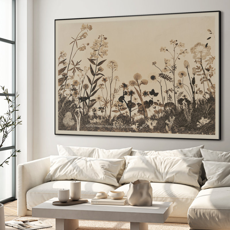 Extra Large Neutral Botanical Wall Art Print - Vintage Flower Artwork Decor for Living Room or Bedroom, Frame Assembly Required (Frame Assembly Required)