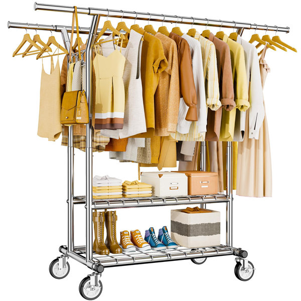 Rebrilliant Heavy Duty Clothes Rack, Rolling Clothing Rack,Double Rod ...