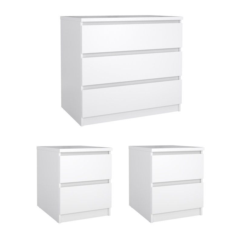 Ensemble de chambre à coucher 3 pièces - Commode et table de chevet Yarbrough, White