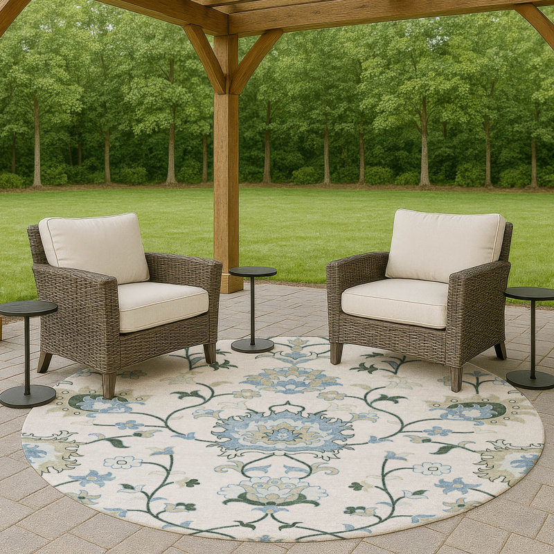 Machine Washable Indoor/Outdoor Chantille ACN2291 Global Rug, Round 8'