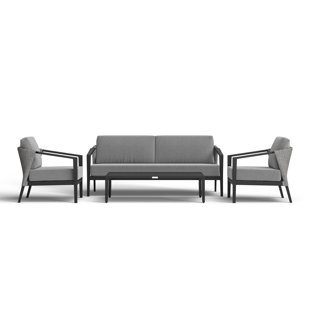 Abalone Outdoor Patio 4-Piece Lounge Set in Aluminum and Wicker with Grey Cushions