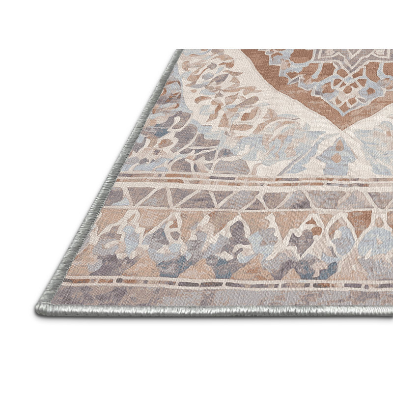 Machine Washable Beige Area Rug, Square 4'