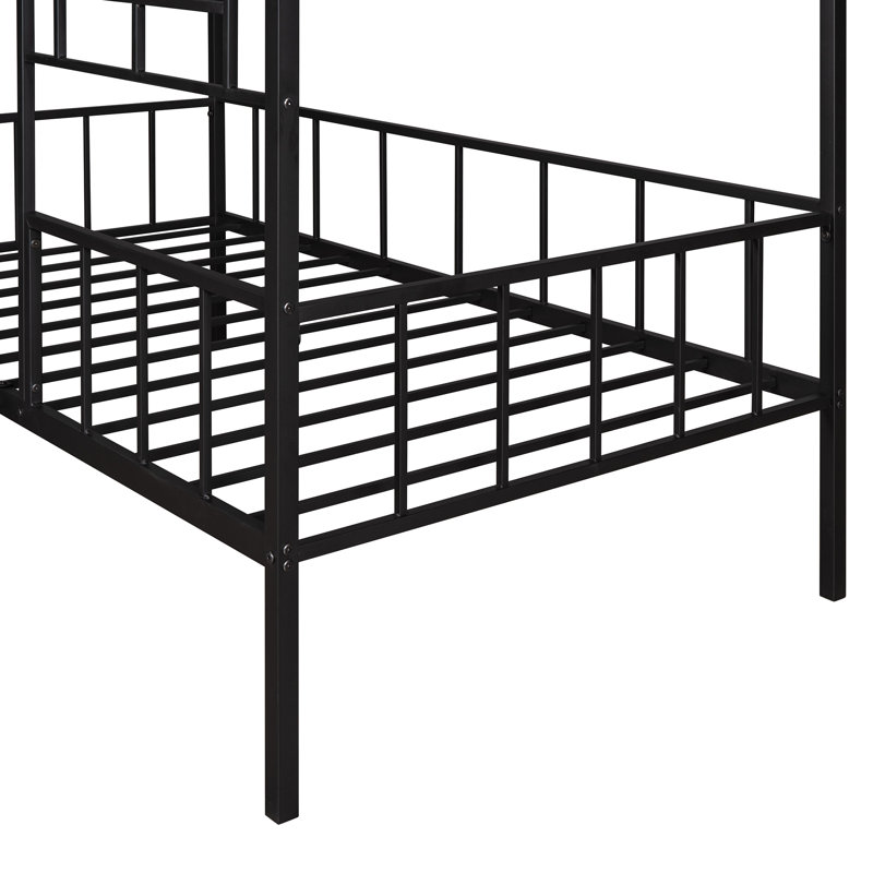 Structure de lit en métal avec support à lattes sans sommier, Noir, noir, noir, noir, Lit simple