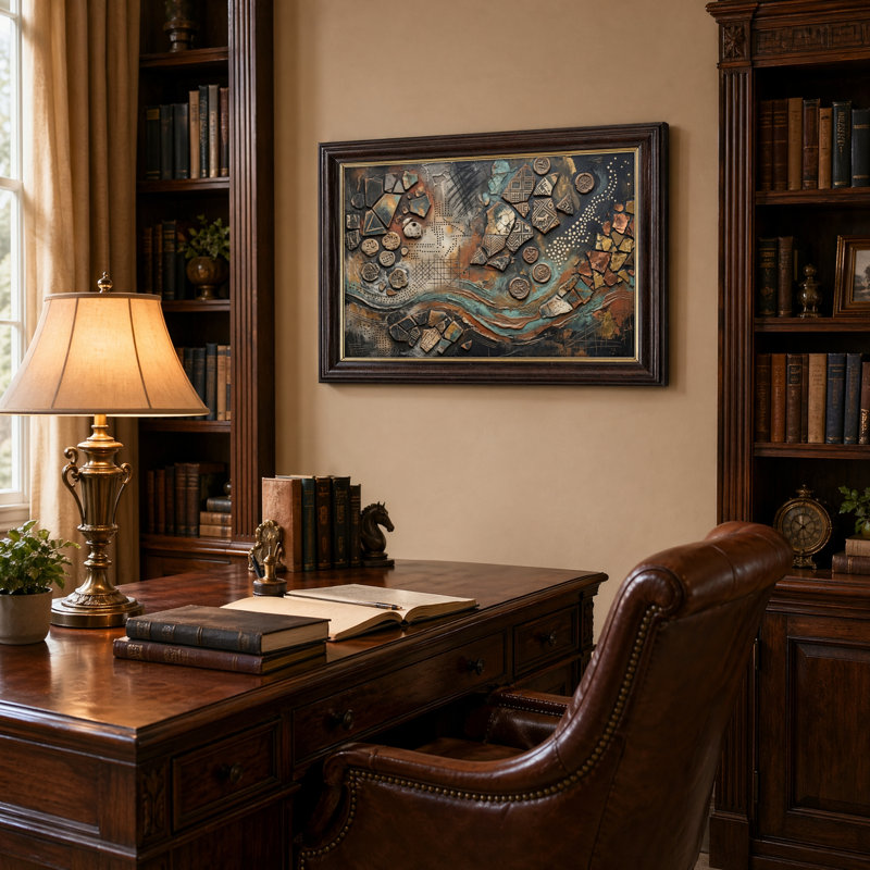Art mural antique sur toile encadré doré pour le salon, la chambre à coucher, le bureau ou le vestibule - Décoration murale décorative avec texture abstraite