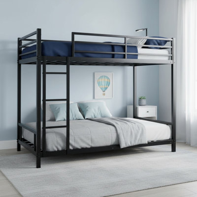 Twin Over Twin Metal Bunk Bed For Kids, Metal Structure Bedframe With Ladders & Guardrail