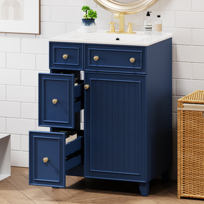 Meuble-lavabo de 24 pouces - Pieds en bois massif, corps d'armoire, grand espace de rangement avec lavabo en céramique, style transitionnel 24 po, fonctionnalité pratique