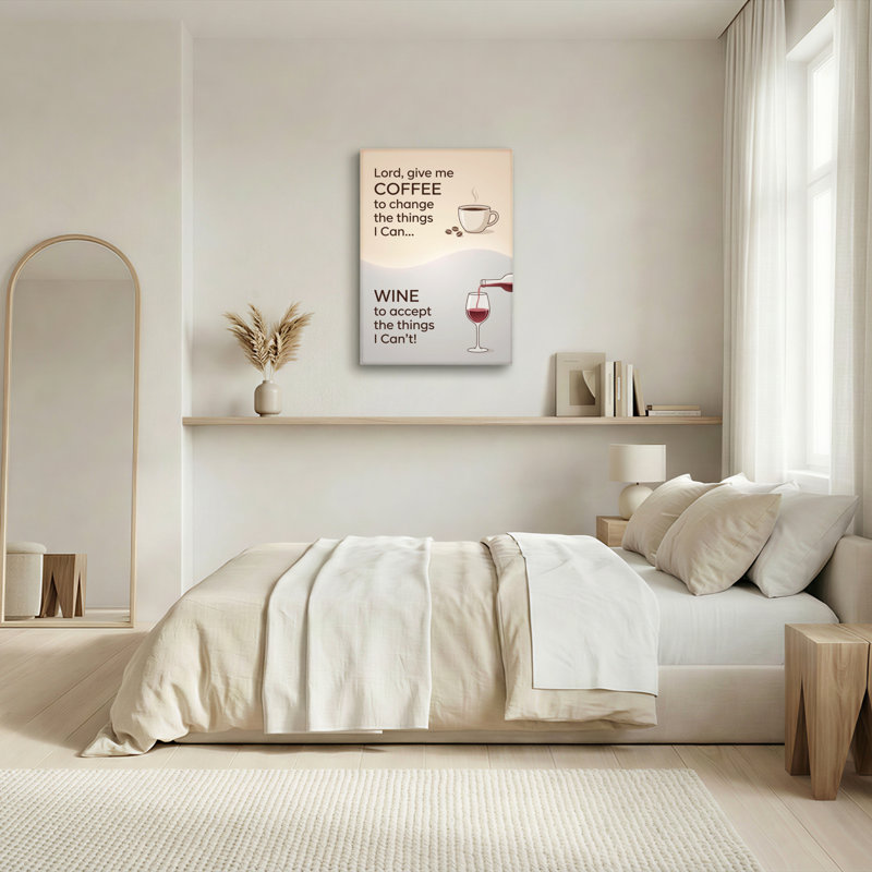 «Coffee and Wine», citation sur toile tendue, reproduction de peinture à l'huile avec tasse et verre pour la cuisine ou le salon