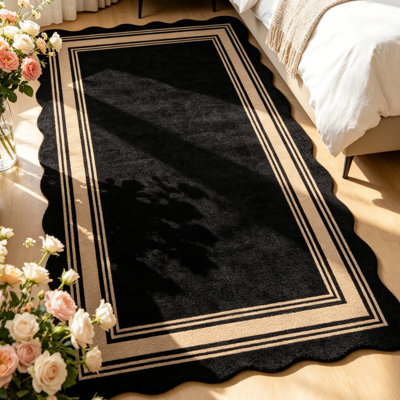 Tapis de couloir de cuisine festonné en jute 2 x 6 po, tapis lavables antidérapants pour tapis d'entrée intérieur / extérieur, tapis de style campagnard Morden pour patio de couloir, taupe noir