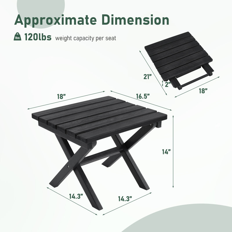 Outdoor All Weather Adirondack Patio HDPE Foldable Side Table, Black