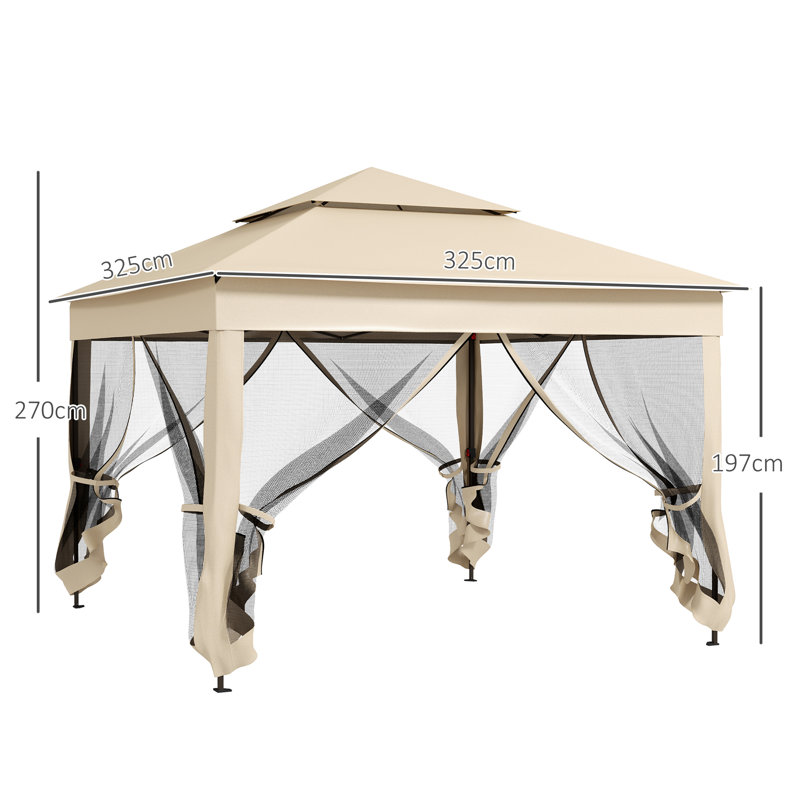 3 X 3m Pop Up Gazebo, Double-roof Garden Tent With Netting Curtains, Sturdy Metal Frame, Water-resistant Canopy, Ground Stakes, Guy Ropes & Carry Bag, Outdoor Party Event Shelter, Cream White