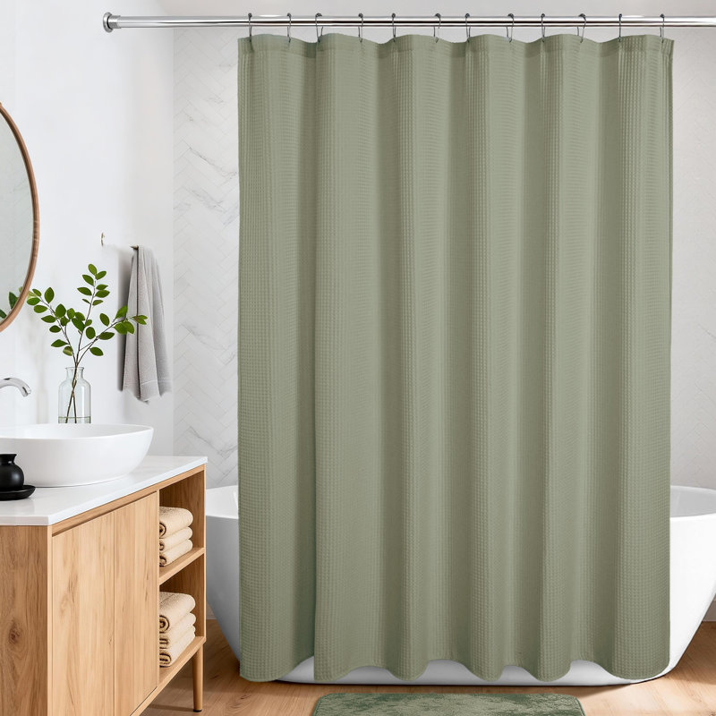 Rideau de douche gaufré en mélange de coton, Sauge