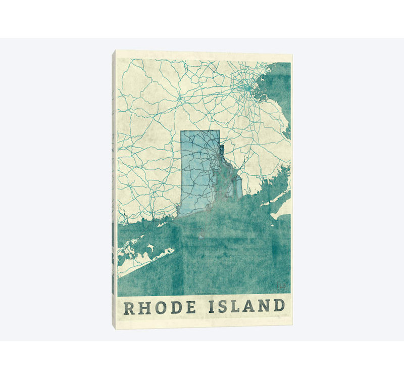«Rhode Island Map», impression sur toile, H 26 po x l 18 po x P 1,5 po, Toile tendue, Pas de tapis