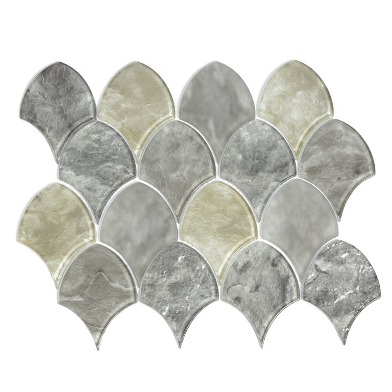 Seashell 14.63'' x 12.13'' Glass Fish Scale Mosaic Wall Tile, Gray