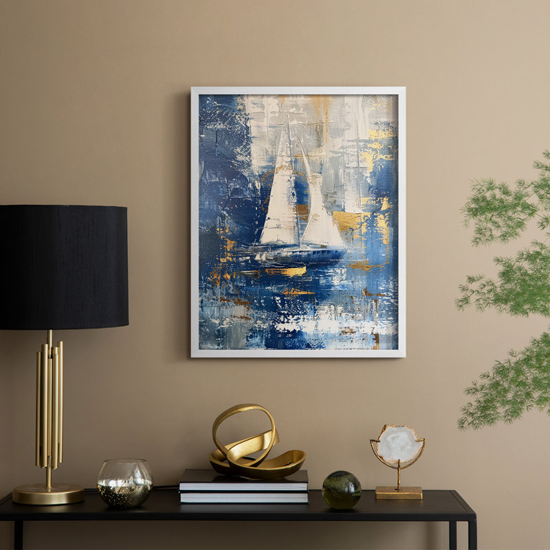 NAUTICAL Series CXCIX - Impression encadrée de qualité supérieure - Prêt à être accroché - Aucun clou requis, Blanc / Blanc